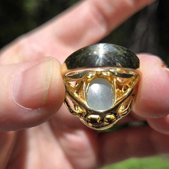 Aquamarine 13k & Topaz sterling & gold heart ring sz8 - Picture 6 of 8